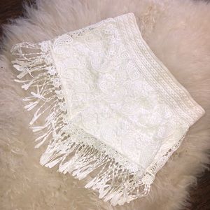 White Lace Fringe Women's Shorts